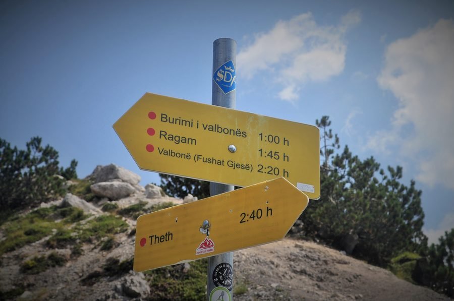 Hiker on the Theth to Valbona trail through the Accursed Mountains